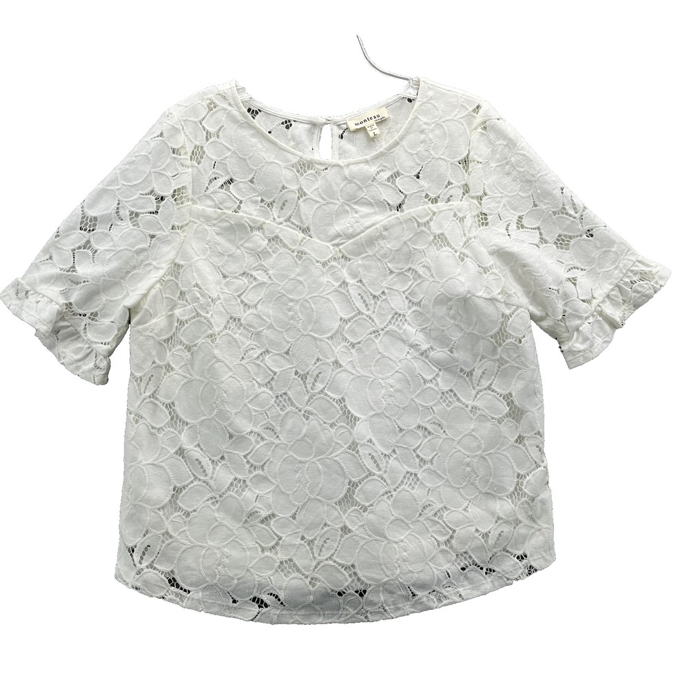 Monteau Top Womens Large White Cottagecore Coquette Floral Prairie Farmcore Boho